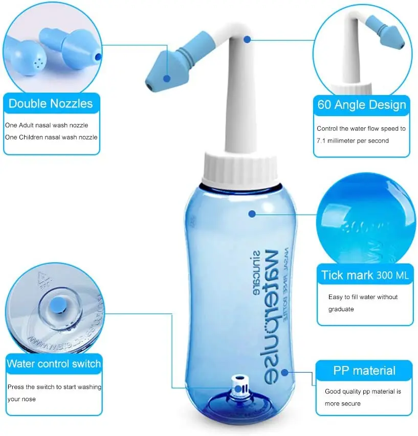 زجاجة غسيل الأنف سعة 300 مل و5 - مراجعة Neti Pot Nasal Rinse وسعره